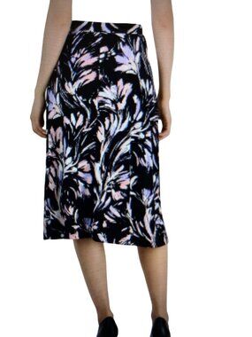 Kasper Women's Flared Floral-Print Midi Skirt Black Floral  Medium  NWT